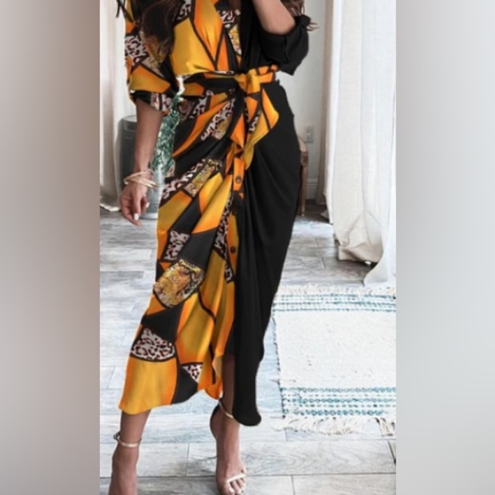 Satin multi print dress